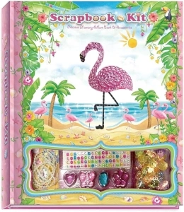 Mad Ally Kids Scrapbook Kit - Flamingo Scrapbook Accessories Craft Kit for Kids - Includes Scrapbook Stickers, Baby Album, Picture Frames, String Beads, Buttons