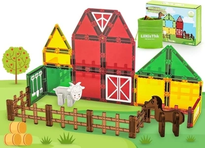 LilKisThk Magnetic Tiles Farm Animal Construction Set, Magnetic Building Blocks STEM Educational Toys for Kids Ages 3-8, 3D Magnet Tiles Toddler Toys Birthday Gifts for Boys Girls