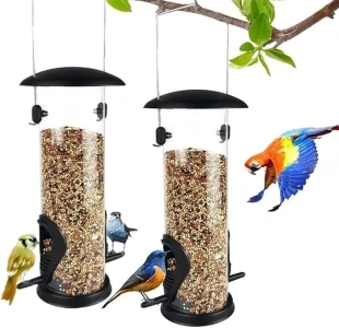 Hongmeru Hanging Bird Feeder, Bird Feeders for Small Birds, Wild Bird Feeders, Easy Refillable Outdoor Garden Bird Feeders, 2 Pack (Black)