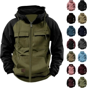 Hoodies for Men Uk Mens Vintage Solid Color Long Sleeve Drawstring Zipper Down Sweatshirts Hoodies Jacket Coat Men's Casual Loose Fit Classic Autumn Winter Hoodies