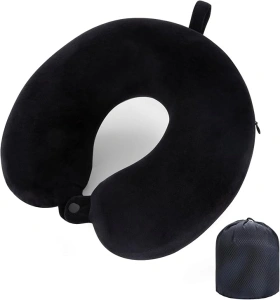 WENGX Travel Pillow Neck Pillow Memory Foam Travel Pillows Head Support Cushion for Airplane Train Car Office Travel Essential Flight Pillows for a Long Hauls Sleeping Rest (Black)