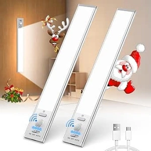 EOIWUY Under Cabinet Kitchen Lights [2 Pack], 6000K Stepless Dimming LED Motion Sensor Lights Indoor, 2000mAh Rechargeable Cupboard Lights with Magnetic, 24CM Night Light for Wardrobe, Closet, Stairs