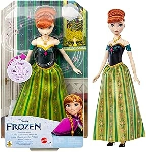 Mattel Disney Frozen Singing Anna Doll, Frozen Anna in Signature Clothing, Button Sings 