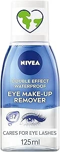 NIVEA Double Effect Waterproof Eye Make-Up Remover (125ml), Daily Use Face Cleanser for Make-Up and Mascara with Cornflower Extract and Biotin