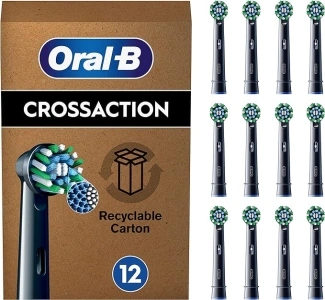 Oral-B Pro Cross Action Electric Toothbrush Head, X-Shape and Angled Bristles for Deeper Plaque Removal, Pack of 12 Toothbrush Heads, Suitable for Mailbox, Black