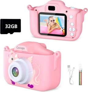 Cocopa Kids Camera Digital Camera for 3-12 Years Old Girls,1080P HD Video Camera for Kids with 32GB SD Card/2 Inch IPS Screen, Birthday Christmas Toy Gifts for 3 4 5 6 7 8 Year Old Girls (Light Pink)