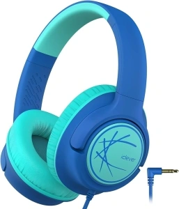 iClever Kids Headphones, Wired Headphones for Kids 85dBA Safe Volume Limit, Stereo Sound Foldable Adjustable Over Ear, 3.5mm Jack Boys Girls Childrens Headphones for School/Travel/Tablet/PC, Blue