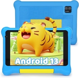 Hakaug 7 Inch Android 13 Kids Tablet 5GB RAM+32GB ROM, 1024 * 600 IPS Display, Parental Control, Bluetooth, WiFi, Dual Camera, Shockproof Shell (Blue)