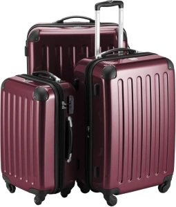 HAUPTSTADTKOFFER - Alex - Set of 3 Hard-side Luggages Trolley Suitces Expandable, (S, M & L), burgundy