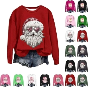 Yinguo Xmas Jumper for Womens, Christmas Funny Novelty Graphic Sweatshirt Cute Santa Print Pullover Casual Long Sleeve Crewneck Tops Reindeer Christmas Tree Xmas Sweatshirts Top Ladies