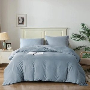 Good Nite Duvet Cover Bedding Quilt Cover Sets with Pillowcases Soft Microfiber Bed Cover Set (Blue Gray, Double 200x200cm)