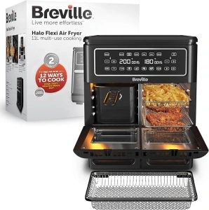 Breville Halo Flexi Air Fryer & Large Mesh Tray, Digital Dual Air Fryer Oven, 11L: Serves 10+, Fry, Bake, Grill, Roast & Reheat, 2400 W, Save £65 a Year on Energy Bills*, Black [VDF138]