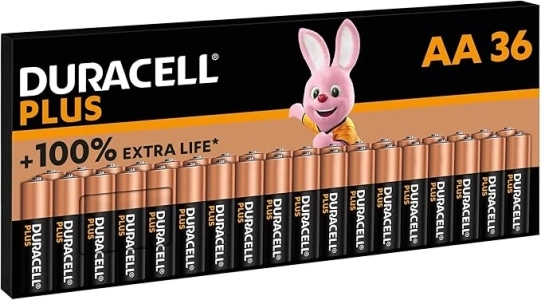 Duracell Plus AA Batteries (36 Pack) - Alkaline 1.5V - Up To 100% Extra Life - Reliability For Everyday Devices - 0% Plastic Packaging - 10 Year Storage - LR6 MN1500