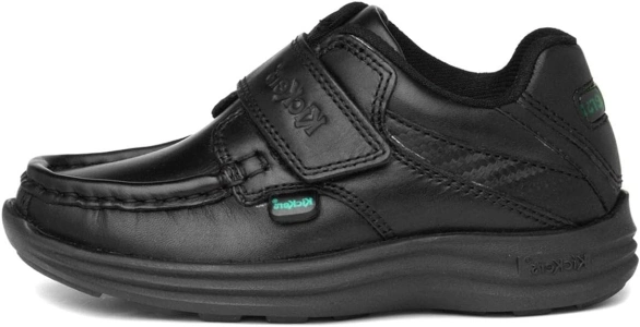 Kickers Boy's Reasan Single Strap Black Leather School Shoes