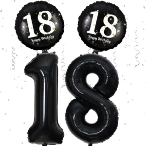 18th Birthday Decorations for Boys, Black 18th Birthday Balloons with 40 Inch Foil Number 18 Balloon 18 Inch Happy 18 Birthday Foil Balloons Set for Him Her Girls 18 Years Old Bday Party Decorations