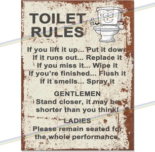 Toilet Rules Funny Metal Bar Signs Father's Day Present Bar Accessories Home Pub Outdoor Garden Bar Garage Retro Vintage Wall Plaque Man Cave Gift Memorabilia 20cm x 15cm