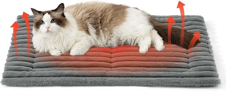 Bedsure Self-Heating Dog Bed Mat - Washable Fleece Warm Cat Blanket with Non skid Bottom, Meduim Dog Crate Mattress for Puppy and Cat, 76x50cm, Grey