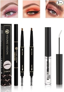 Leogony 3PCS Eyebrow Pencil Set with Eye Brow Styling Gel, Long-Lasting Waterproof(Dark Brown+Light Brown)