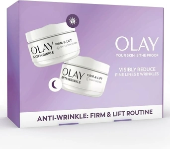 Olay Anti-Wrinkle Firm & Lift Giftset: SPF15 Day Face Cream 50ml + Night Cream Moisturiser 50ml, Anti-Ageing Skin Care