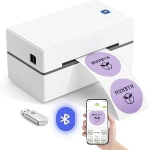 MUNBYN Shipping Label Printer Bluetooth Connection, Thermal Label Printer 4x6, Postage Label Printer for Business, Compatible with Etsy, Shopify, Ebay, Amazon, Royal Mail, DHL, DPD, Evri, 130B, White