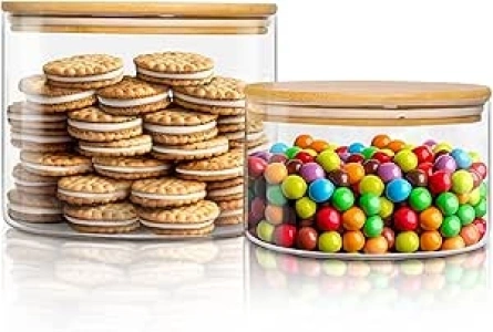 ComSaf Glass Food Storage Containers, 2950ml/1300ml Glass Flour and Sugar Containers with Airtight Lids, 7.1'' Wide Mouth Large Glass Jars with Bamboo Lid for Rice, Pasta, Oats, Grains, Cookie, Candy