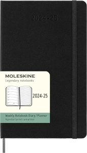 Moleskine weekly planner 2024-2025, Weekly Planner 18 Months 2025, With Space For Notes, With Hard Cover And Elastic Closure, Large Format 13 x 21 cm, Color Black