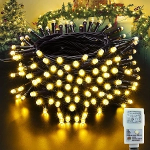 Moxled Christmas Tree Lights Warm White - 10M 100 LED Outdoor Christmas Lights Waterproof, Timer, 8 Modes Expandable Fairy String Lights Mains Powered for Outdoor Indoor Xmas Tree Decorations