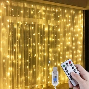 Anpro LED USB Light Curtain 3 m x 3 m, 300 LEDs USB String Lights with 8 Light Models for Party Decoration, Indoor Lighting, Warm White