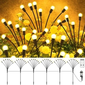 NATPOW Firefly Lights Mains Powered, Swaying Garden Lights with Remote Control, 8 Lighting Modes Landscape Spotlights LED, IP65 Waterproof Fireflies Lights for Garden, Pathway, Yard(6-in1)