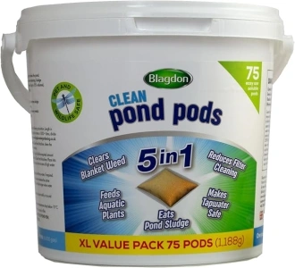 Blagdon Clean Pond Pods, Clears Blanket Weed, Reduces Filter Cleaning, Feeds Aquatic Plants, Eats Pond Sludge, Removes Chlorine, Makes Tap Water Safe, Pet & Wildlife Safe (pack of 75 pods)