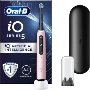 Oral-B iO5 Electric Toothbrushes For Adults, 1 Toothbrush Head & Travel Case, 5 Modes With Teeth Whitening, UK 2 Pin Plug, Pink