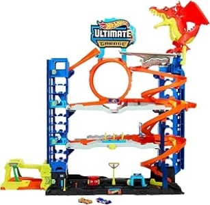 Hot Wheels Let's Race Netflix - City Ultimate Garage Playset with 2 Die-Cast Cars, Toy Storage for 50+ 1:64 Scale Cars, 4 Levels of Track Play, Defeat the Dragon, HKX48