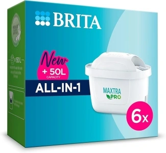 BRITA MAXTRA PRO All in One Water Filter Cartridge 6 Pack - Original BRITA Refill reducing impurities, Chlorine, PFAS, pesticides and limescale for tap Water with Better Taste