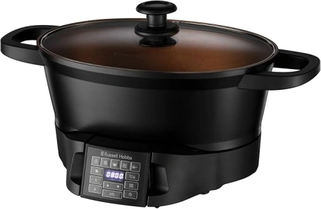 Russell Hobbs Good-to-Go 6.5L Electric Multicooker - 8 Digital functions Sear, Slow Cook, Steam, Boil, Keep warm & Roast, Cast aluminium housing, Glass lid, Dishwasher safe parts, 750W, Black, 28270