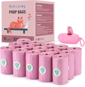 Nineaccy Biodegradable Pink Dog Poo Bags Lavender scent with Dispenser - 300 Large Poop Bags, Extra Thicken Strong Corn Starch Blended Compostable Leak Proof Poop Waste Bag for Dogs