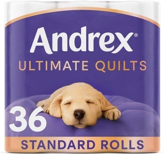 Andrex Ultimate Quilts Toilet Tissue 36 Standard Rolls, Air Pocket Technology for Soft, Thick Sheets (Previously Andrex Supreme Quilts) - 36 Toilet Rolls