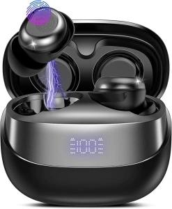 DUSONLAP Wireless Earbuds, Bluetooth 5.4 Headphones In Ear Noise Cancelling Earphones, 47H Playtime Mini Sleep Earbuds with LED Display, Touch Control, IPX7 Waterproof Ear Buds, USB-C, Black (2024)