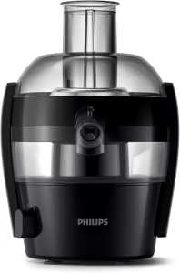 Philips Viva Collection Compact Juicer, 1.5 Litre, 500 Watt, Quick Clean Technology, Drip Stop, Dishwasher Safe Parts, See-through Pulp Container, Direct Serve, Black (HR1832/01)