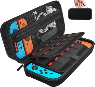 daydayup Switch Case Compatible with Nintendo Switch/Switch OLED - Carrying Case with 20 Game Cartridges, Protective Hard Shell Travel Case Pouch for Nintendo Switch Console & Accessories