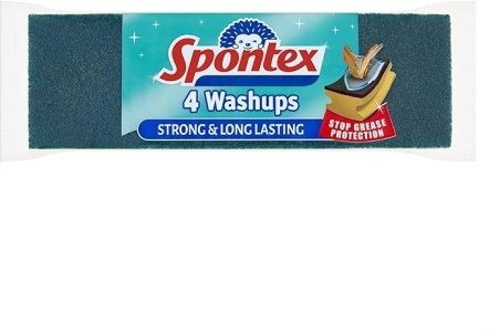 Spontex Washups General Purpose Sponge Scourers | 6.8 x 4 x 8.6cm | Pack of 4, Yellow Spongegreen Scourer