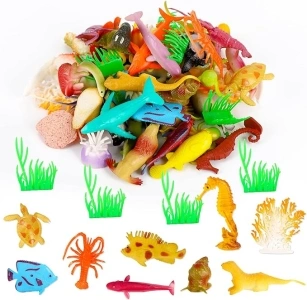 Gukasxi 52pcs Ocean Sea Animals Figures, Plastic Underwater Sea Animals Learning Toys For Boys Girls Kids Toddlers, Mini Animal Figure Toys, Realistic Sea Creature Figure Toys, Bath Toys For Kids