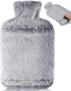 BOLEi Hot Water Bottle with Luxury Cosy Faux Fur Cover,2L Leakproof Large Hot Water Bag for Neck,Shoulder,Hand Feet Warmer,Ideal for Women,Men(Grey)