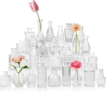 Small Vases 30PCS Mini Vases Glass Flower Vase Small Vases Set Various Sizes for Table Decoration Home Wedding Decoration (30PCS, Transparent)