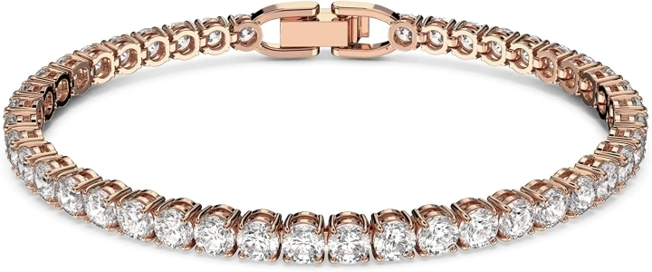 Swarovski Matrix Tennis bracelet, Round cut, Pink, Rhodium plated