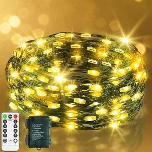 9.9 ft 60 LED Fairy Lights Battery Operated String Lights Green Copper Wire Christmas Lights with Remote Timer 8 Modes for Tree Greenery Bedroom Garland Wreath Garden Wedding Decoration Warm White