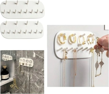 HK Online 2 x Multipurpose JEWELLERY Organiser -NECKLACE Hanger, JEWELLERY Hanger, JEWELLERY Stand, RING Holder, KEY Holder WHITE (Set 2)