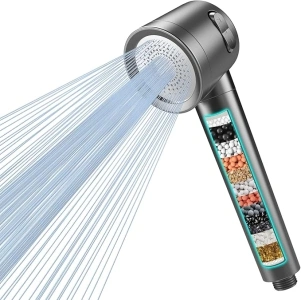 MEKO Hard Water Filter Shower Head with 3 Modes, 15 Layers Filtration Water Saving High Pressure Shower Heads and 1.5m Hose, Massage Shower Filter for Residual Chlorine Remove