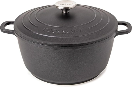 Non-Stick Aluminium Pot with Lid – Sturdy Deep Dutch Oven – Casserole Pot with Ergonomic Handles – 4L, 24cm Oven Safe Cooking Pot – by Nuovva