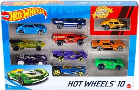 Hot Wheels Toy Cars & Trucks in 1:64 Scale, Set of 10, Multipack of Die-Cast Race or Police Cars, Hot Rods, Firetrucks or Vans (Styles May Vary), 54886