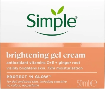 Simple Protect 'N' Glow Brightening Gel Face Cream Facial Moisturiser With Antioxidant Vitamins C & E And Ginger Root For A Radiant Glow 50 ml